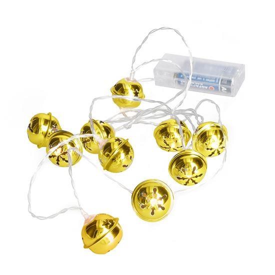 Solight LED vánoční řetěz rolničky, 10x LED, zlatá, 1, 5m, 2x AA0 