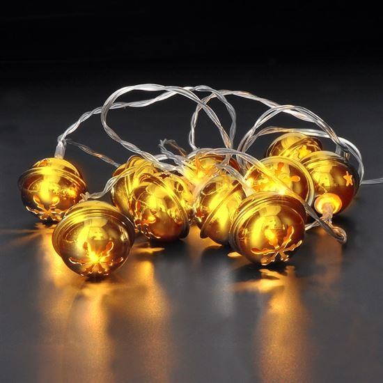 Solight LED vánoční řetěz rolničky, 10x LED, zlatá, 1, 5m, 2x AA2 