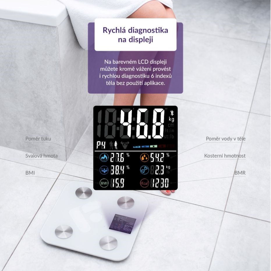 TrueLife FitShape S6 BT - Bioelektrická impedanční bluetooth váha - bílá1 