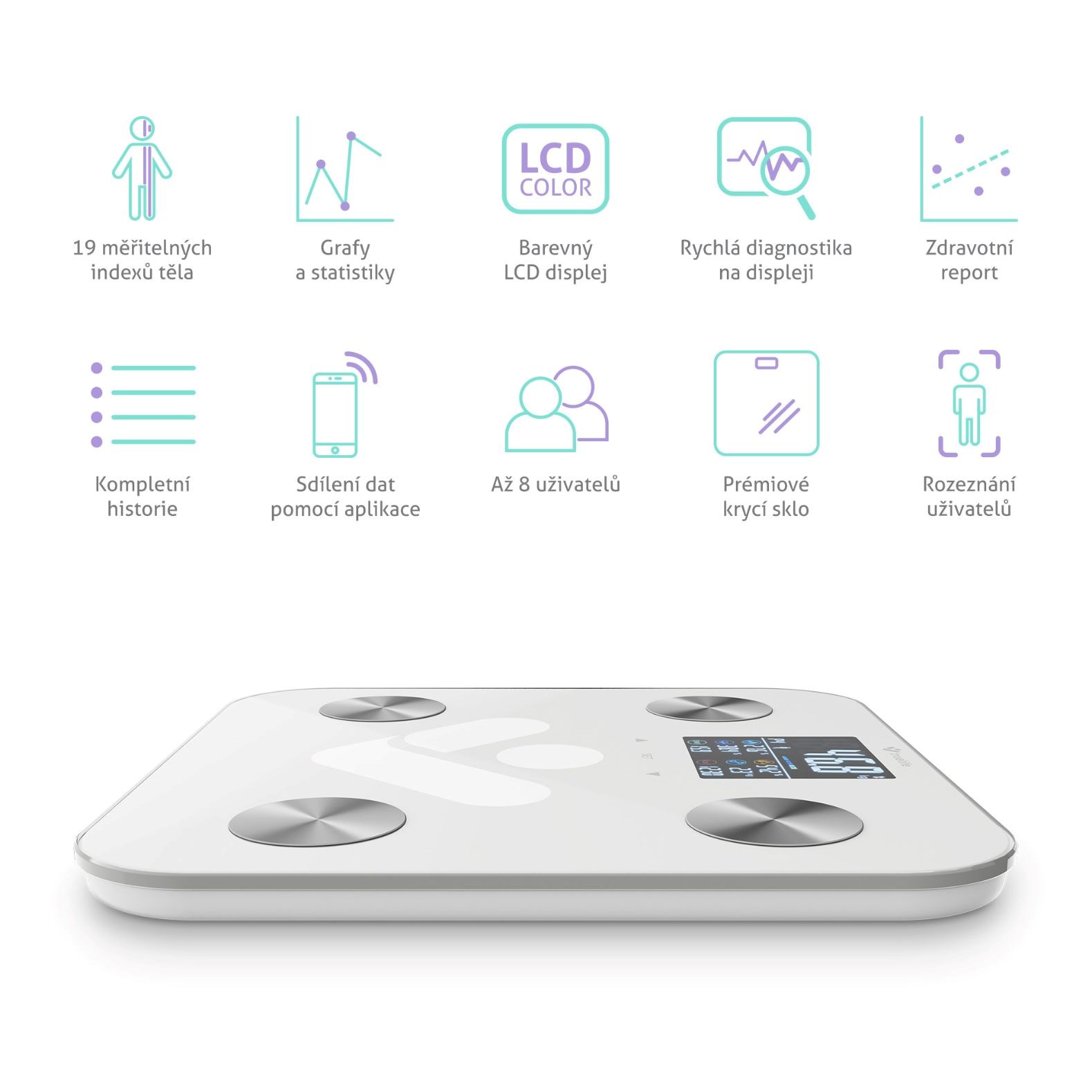 TrueLife FitShape S6 BT - Bioelektrická impedanční bluetooth váha - bílá2 