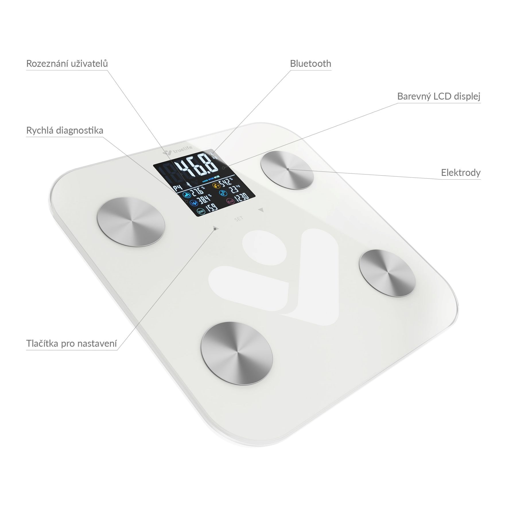 TrueLife FitShape S6 BT - Bioelektrická impedanční bluetooth váha - bílá7 