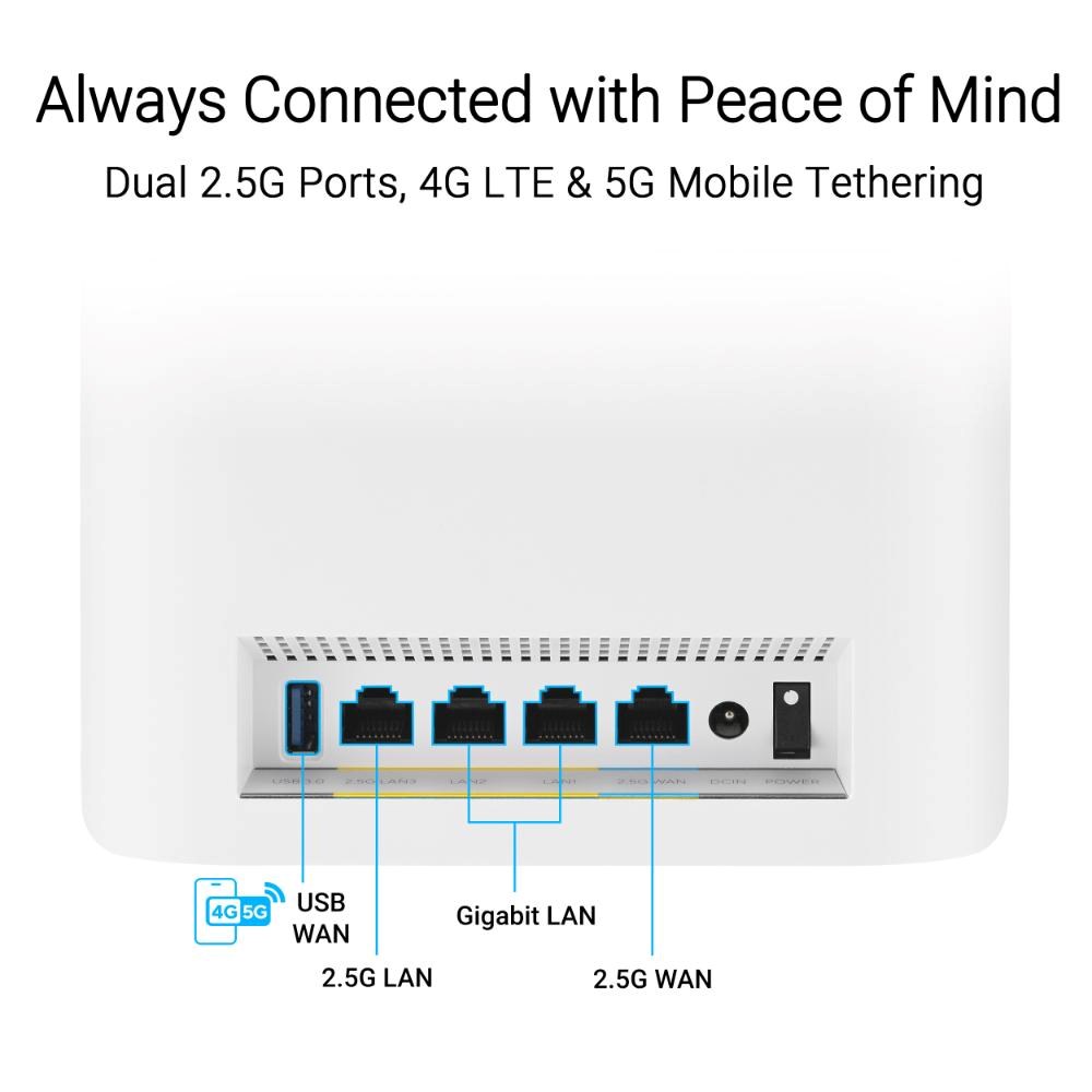 ASUS ZenWifi BT8 1-pack, WiFi7 Extendable Router, AiMesh, 1x WAN, 3x LAN, 1x 3.07 