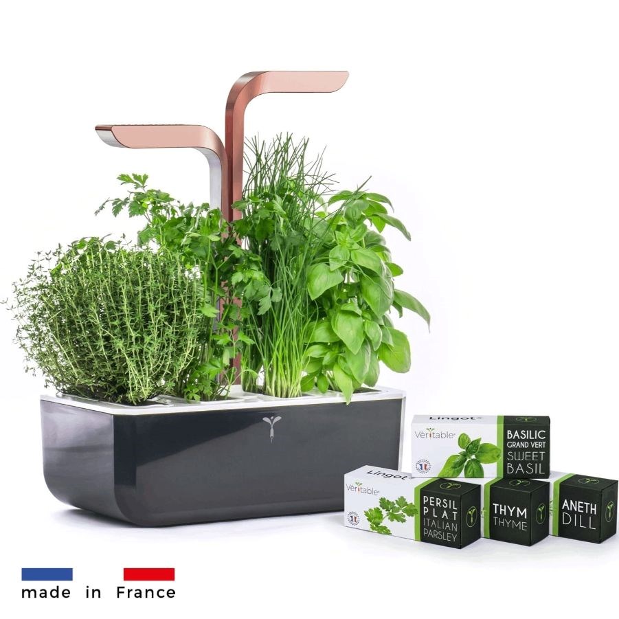 Véritable SMART - Automatický květináč s regulací osvětlení,  černá měděná + 4 bylinkové náplně4 