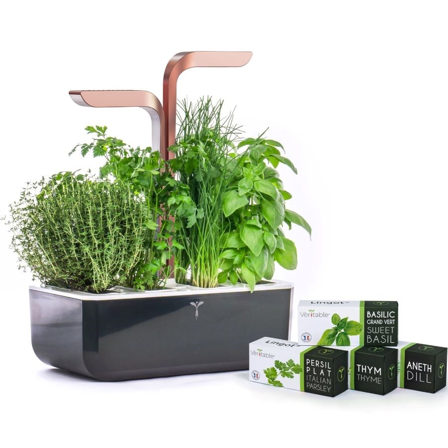 Véritable SMART - Automatický květináč s regulací osvětlení,  černá měděná + 4 bylinkové náplně3 