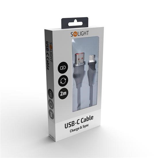 Solight USB-C kabel,  USB 2.0 A konektor - USB-C 3.1 konektor,  silikon,  2m2 
