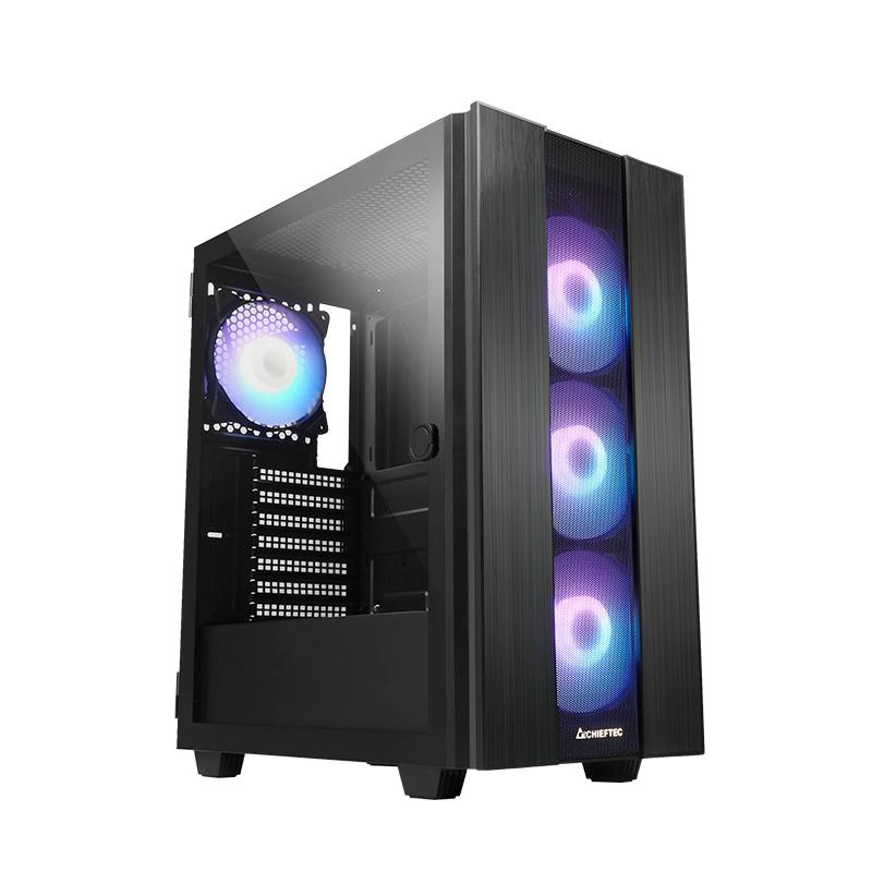 CHIEFTEC skříň HUNTER 2,  ATX,  1x USB-C,  1x USB 3.1,  4x 120mm ARGB Fan,  ARGB Hub,  černá0 