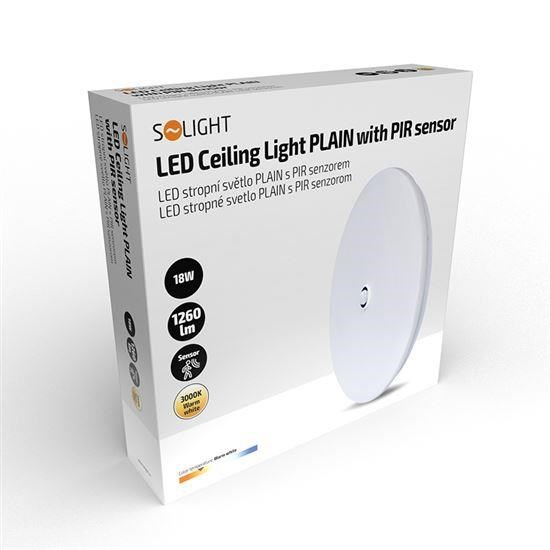 Solight LED stropní světlo PLAIN s PIR sensorem,  18W,  1260lm,  3000K,  kulaté,  33cm6 