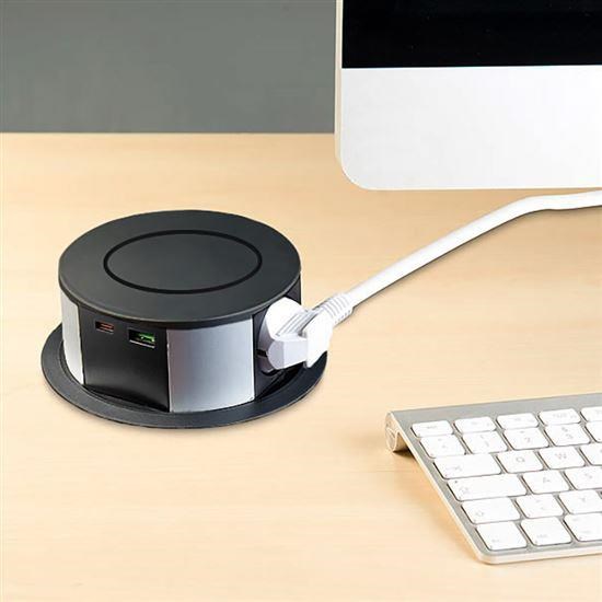 Solight 3z + USB A+C 20W PD, Wireless 10W, výsuvný blok zásuvek, 2m, černý6 