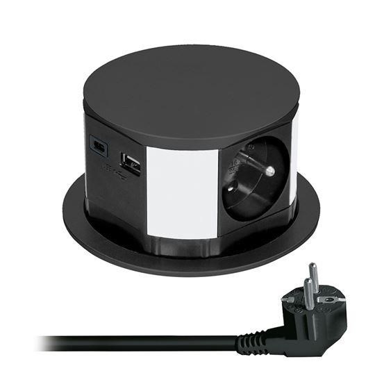 Solight 3z + USB A+C výsuvný blok zásuvek, 2m, černý0 