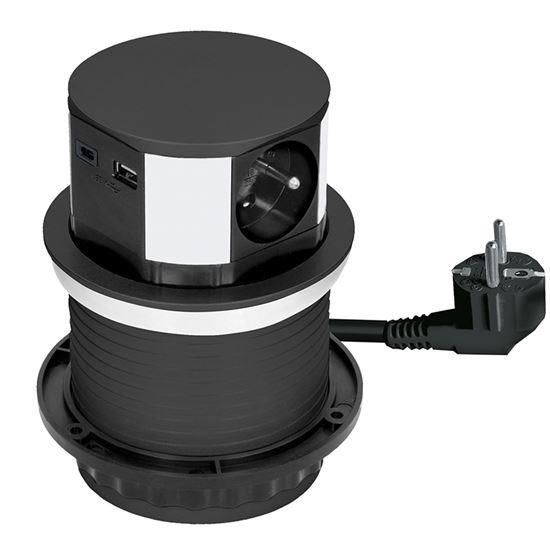 Solight 3z + USB A+C výsuvný blok zásuvek, 2m, černý1 