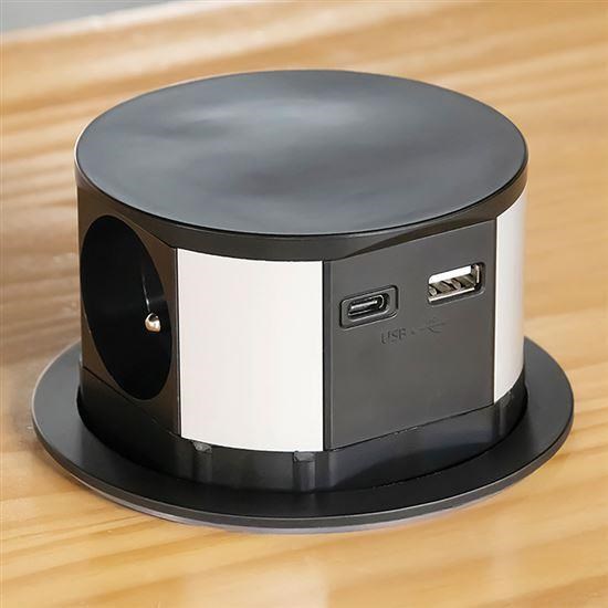 Solight 3z + USB A+C výsuvný blok zásuvek, 2m, černý3 