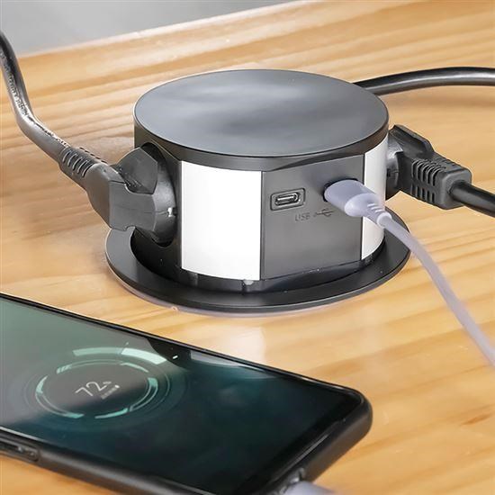 Solight 3z + USB A+C výsuvný blok zásuvek, 2m, černý4 