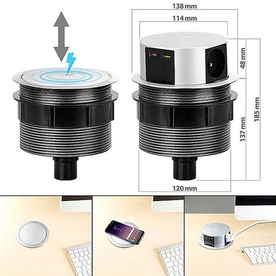 Solight 3z + USB A+C 20W PD,  Wireless 10W,  výsuvný blok zásuvek,  2m,  stříbrný4 