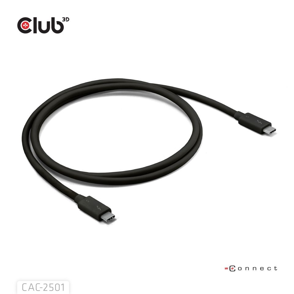 Club3D Kabel Thunderbolt 5,  80/ 120Gbps,  Certifikovaný kabel,  1x 4K540Hz,  2x8K240Hz,  PD 240W,  1m4 