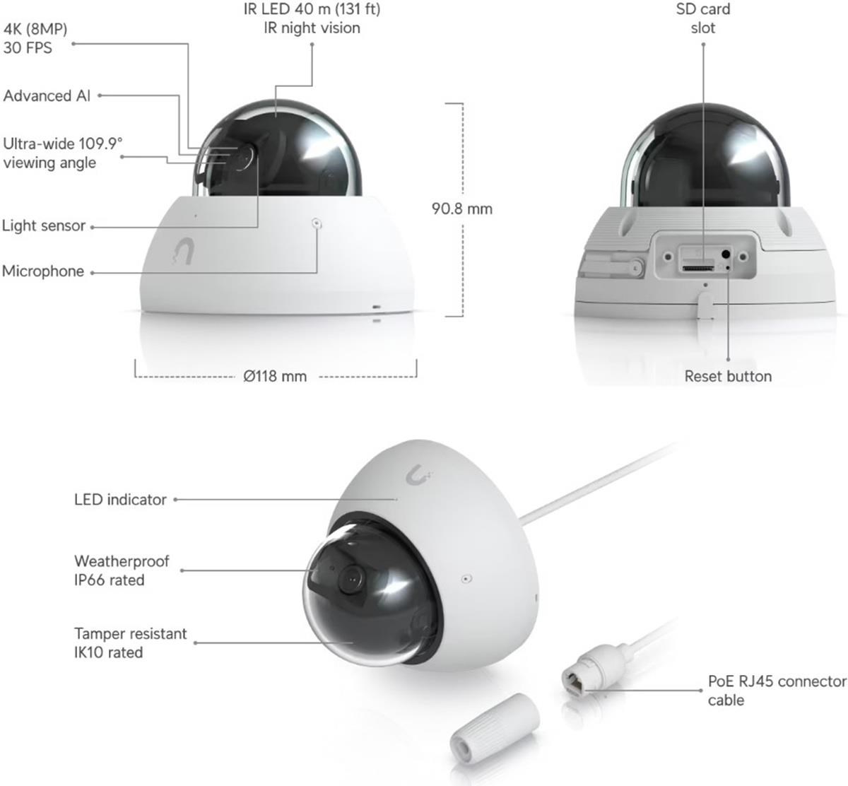 UBNT UVC-AI-Dome-W - AI Dome PoE kamera,  8MP,  bílá4 