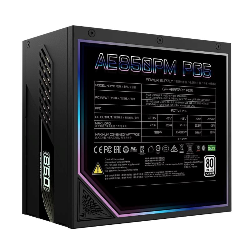 GIGABYTE zdroj AE850PM PG5,  850W,  80+ Platinum,  120mm fan,  černá5 