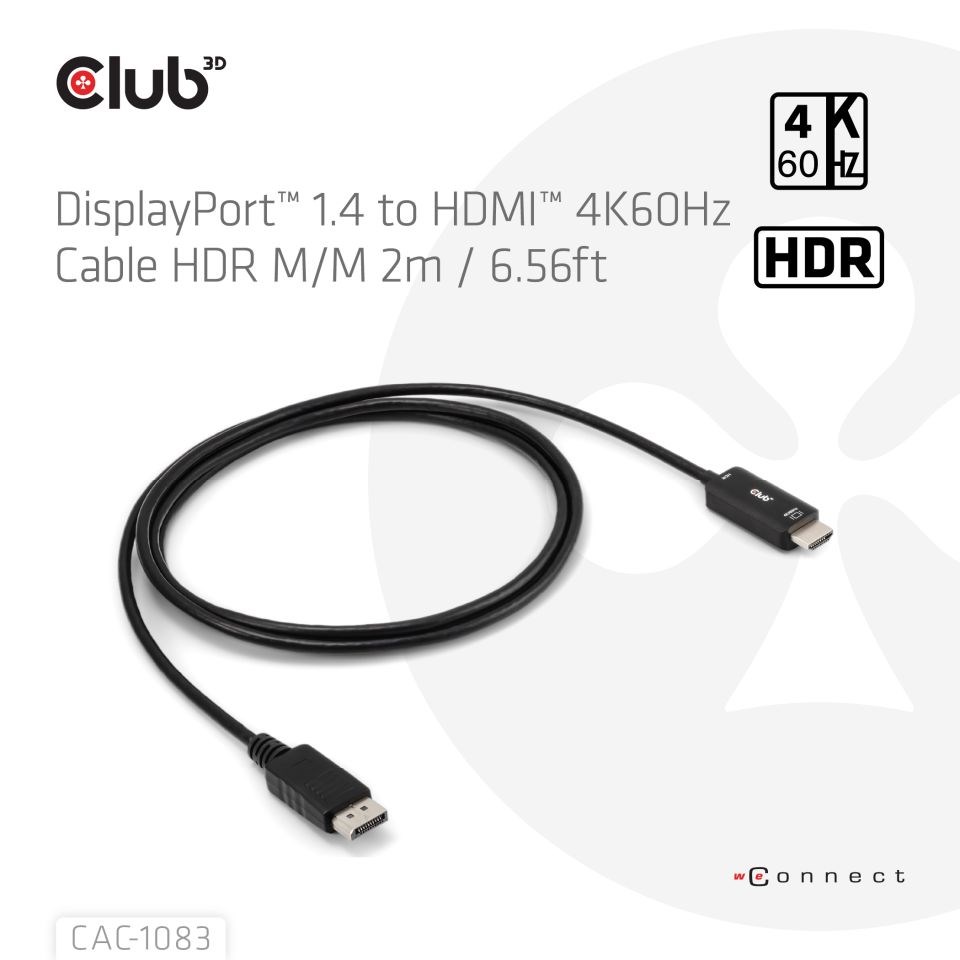 Club3D Adaptér aktivní DisplayPort 1.4 na HDMI HDR (M/ M),  2m1 
