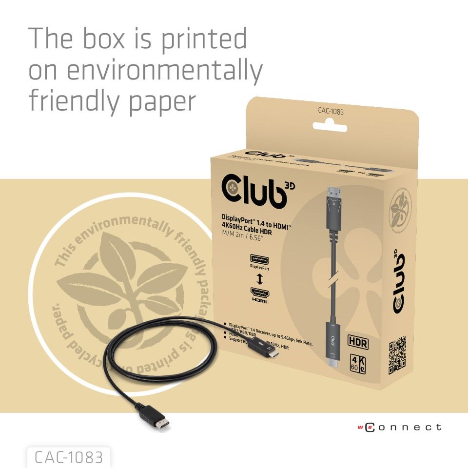 Club3D Adaptér aktivní DisplayPort 1.4 na HDMI HDR (M/ M),  2m5 