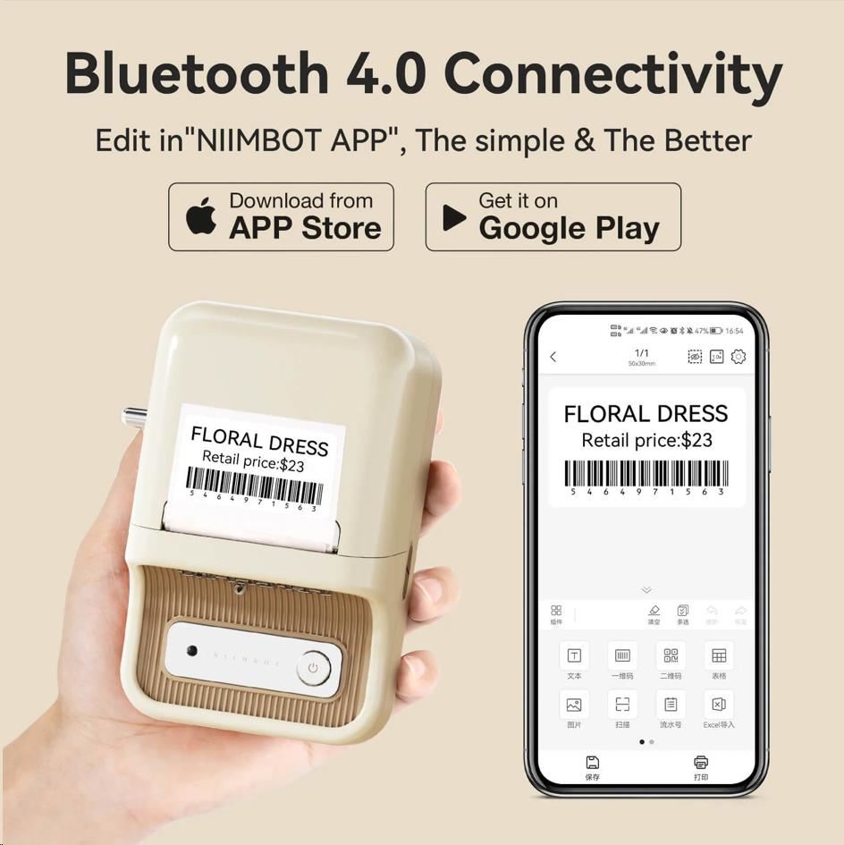 BAZAR - Niimbot Tiskárna štítků B21S Smart,  bílá + role štítků 210 ks - Poškozený obal (Komplet)7 