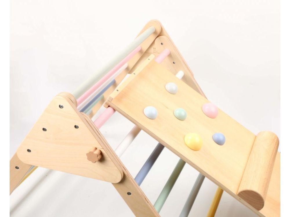 Dřevěný Piklerové trojúhelník set s montessori prknem - pastelový2 