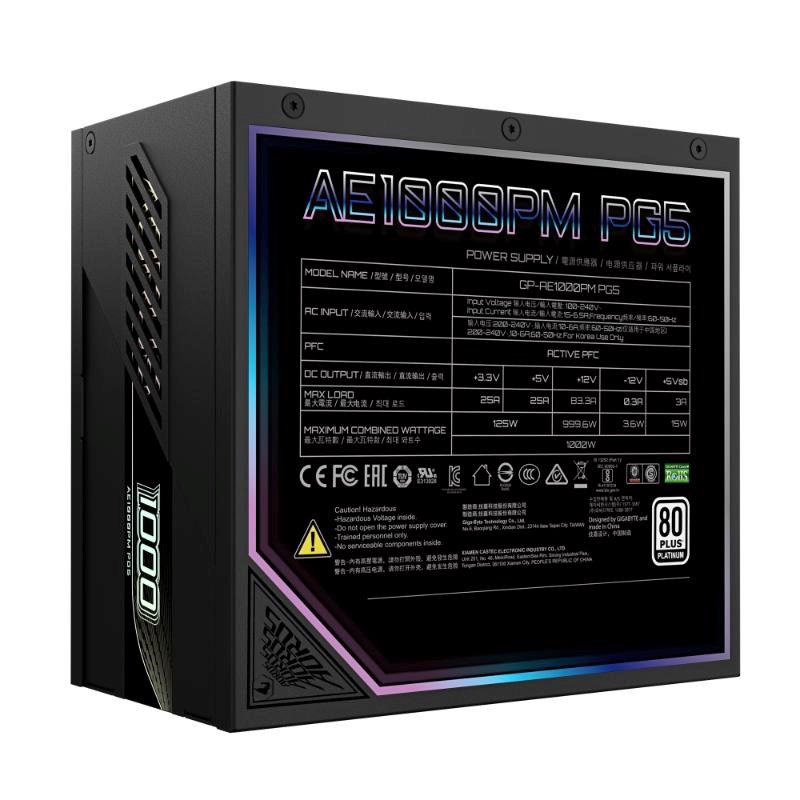 GIGABYTE zdroj AE1000PM PG5,  1000W,  80+ Platinum,  120mm fan,  černá5 