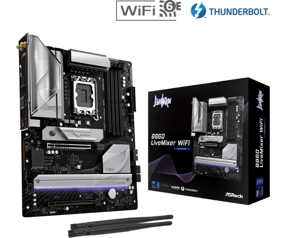 ASRock MB Sc LGA1851 B860 LiveMixer WiFi,  Intel B860,  4xDDR5,  1xThunderbolt,  1xHDMI,  WiFi,  ATX0 