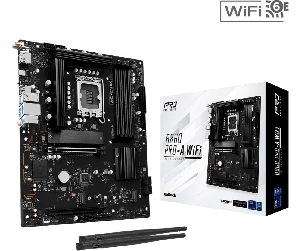 ASRock MB Sc LGA1851 B860 Pro-A WiFi,  Intel B860,  4xDDR5,  1xDP,  1xHDMI,  WiFi,  ATX0 
