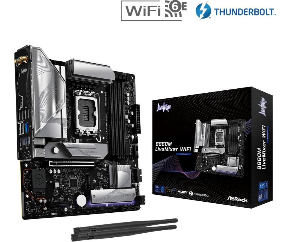ASRock MB Sc LGA1851 B860M LiveMixer WiFi,  Intel B860,  4xDDR5,  1xThunderbolt,  1xHDMI,  WiFi,  mATX0 