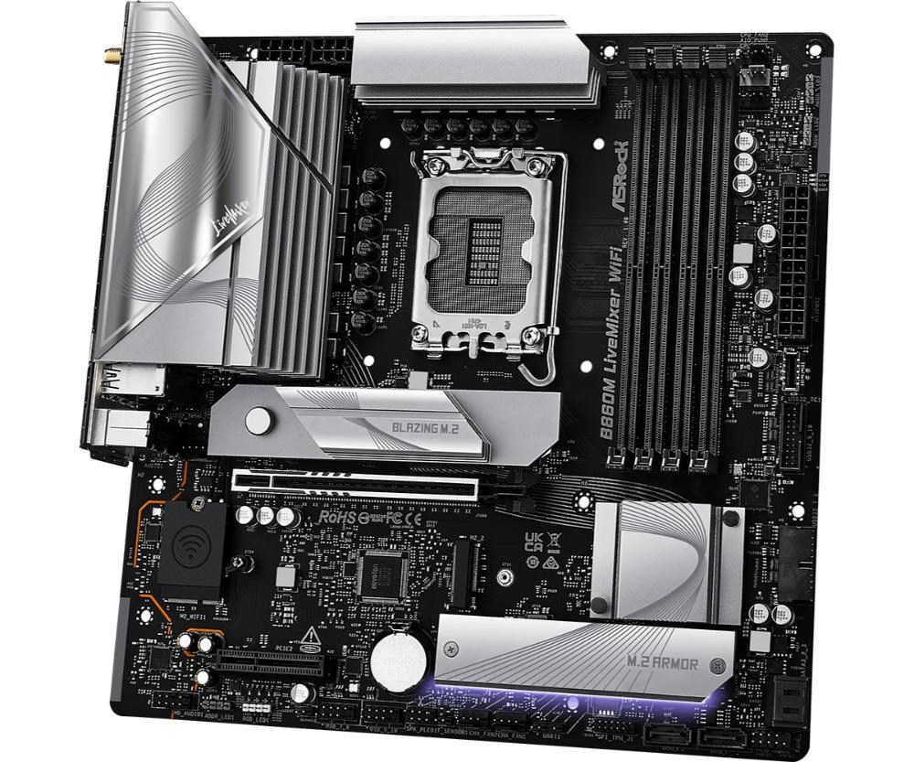 ASRock MB Sc LGA1851 B860M LiveMixer WiFi,  Intel B860,  4xDDR5,  1xThunderbolt,  1xHDMI,  WiFi,  mATX3 