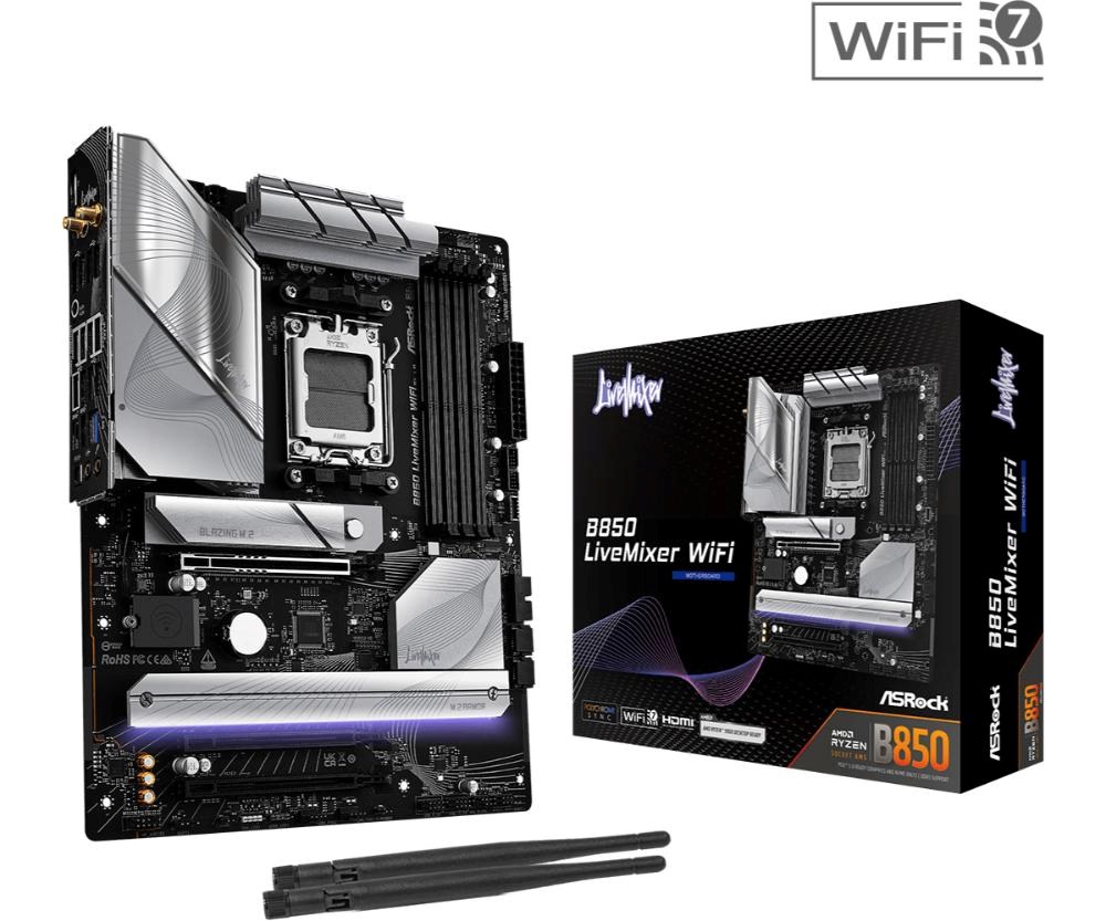 ASRock MB Sc AM5 B850 LiveMixer WiFi,  AMD B850,  4xDDR5,  1xDP,  1xHDMI,  WiFi,  ATX0 