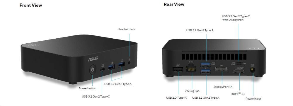 ASUS NUC 14 Essential RNUC14MNK1500002/N150 Procesor/DDR5-4800 SODIMM/USB-A,C/M.2 2280/Wi-Fi/LAN/EU Napájecí kabel3 