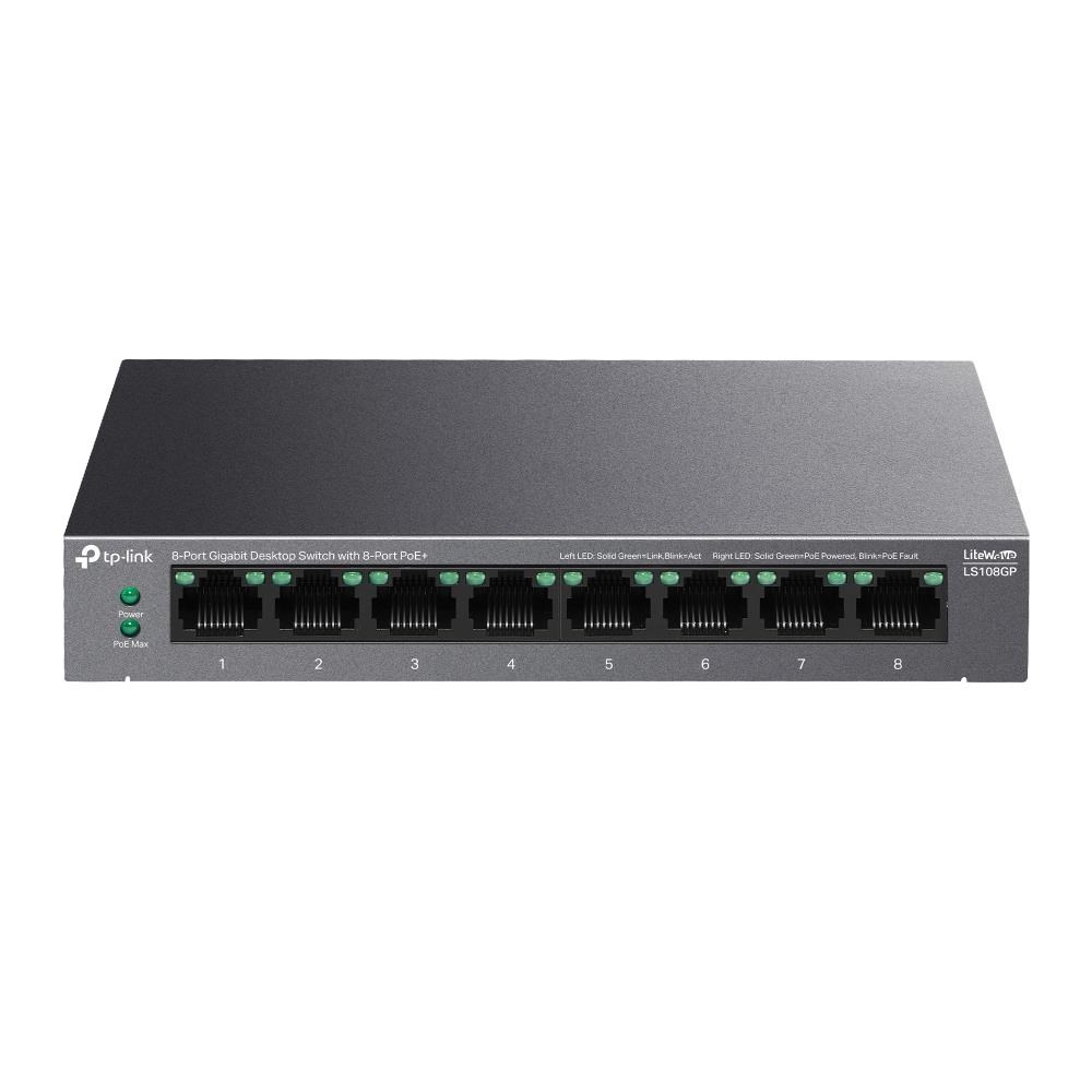 TP-Link LiteWave switch LS108GP (8xGbE,  8xPoE+,  62W,  fanless)0 