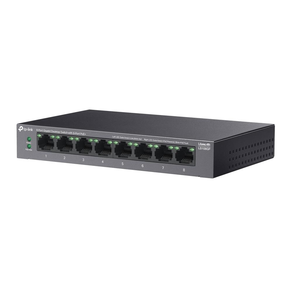 TP-Link LiteWave switch LS108GP (8xGbE,  8xPoE+,  62W,  fanless)1 