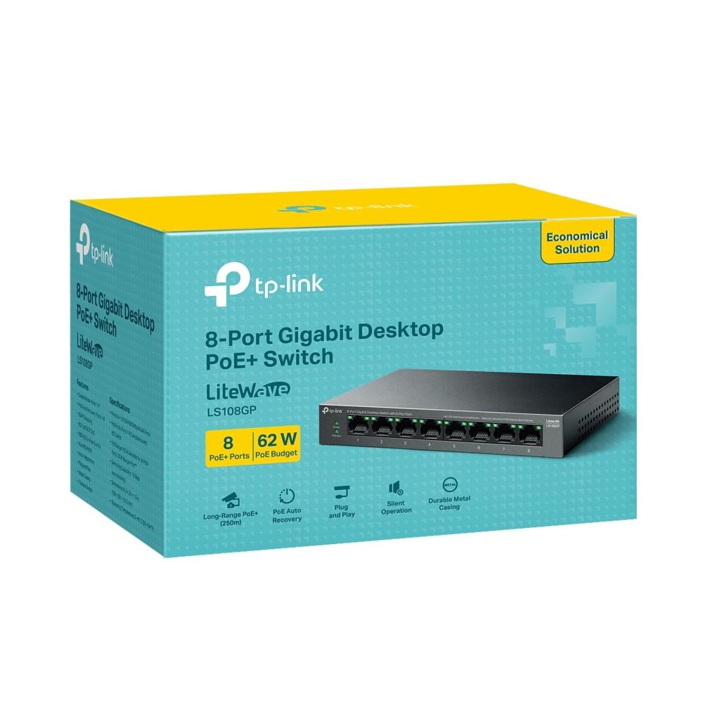 TP-Link LiteWave switch LS108GP (8xGbE,  8xPoE+,  62W,  fanless)5 