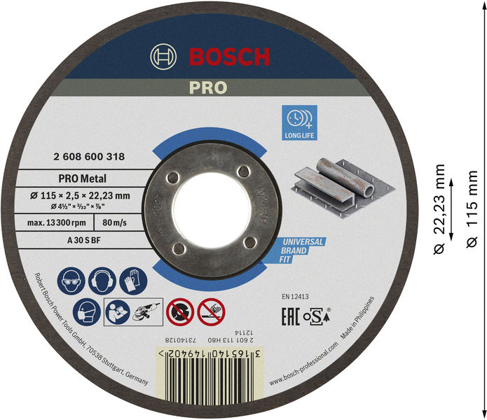 Bosch řezací kotouč PRO Metal, 115 × 2, 5 × 22, 23 mm, oSa2 