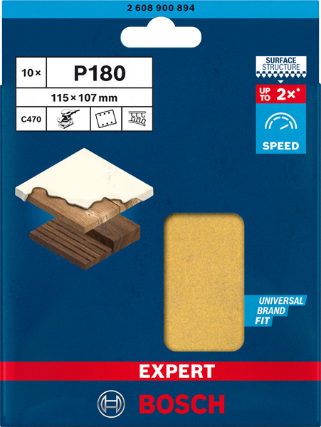 Bosch brusné papíry EXPERT C470 se 6 otvory pro vibrační brusky 115 × 107 mm, P180, 10 ks2 