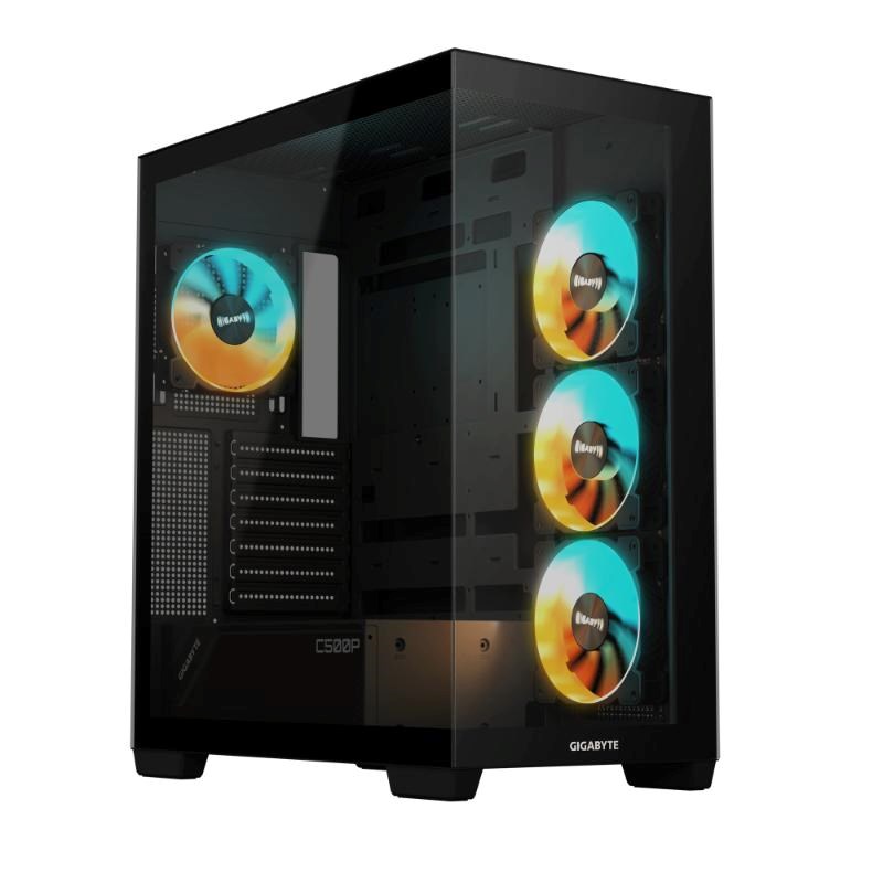 GIGABYTE case GB-C500P ST,  Mid tower,  1xUSB-C 3.2,  2xUSB 3.0,  4x 120mm ARGB Fan,  černá0 