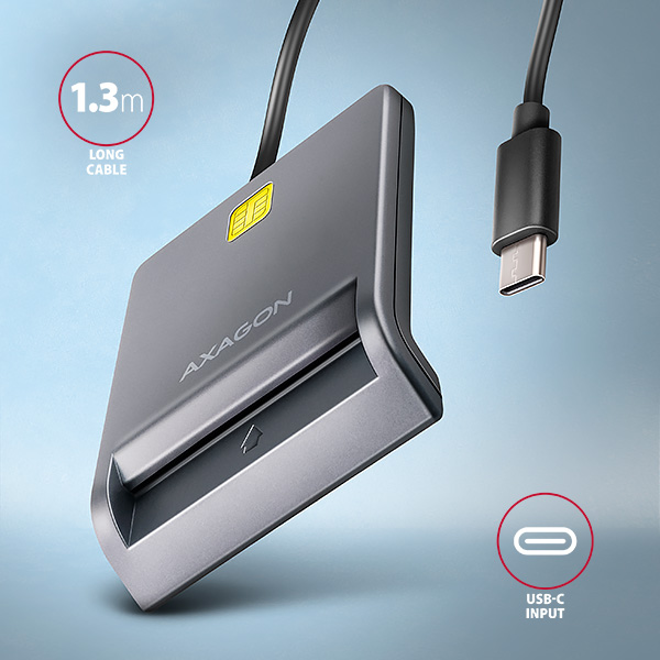 AXAGON CRE-SM3TC, USB-C FlatReader čítačka kontaktných kariet ID card (eID klient), kábel 1.2 m2 