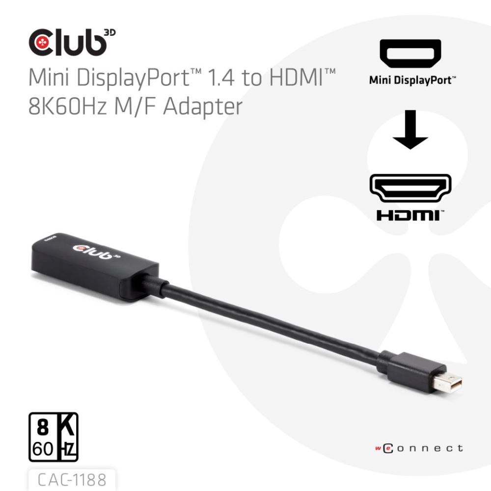 Club3D Adaptér miniDP 1.4 na HDMI,  4K120Hz nebo 8K60Hz HDR10+,  M/ F,  9cm3 