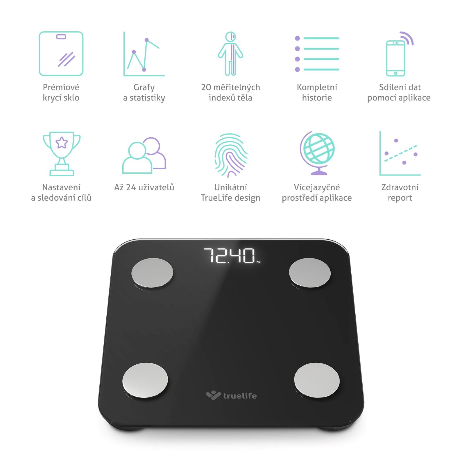 TrueLife FitScale W1 BT Black - bioelektrická impedanční bluetooth váha6 