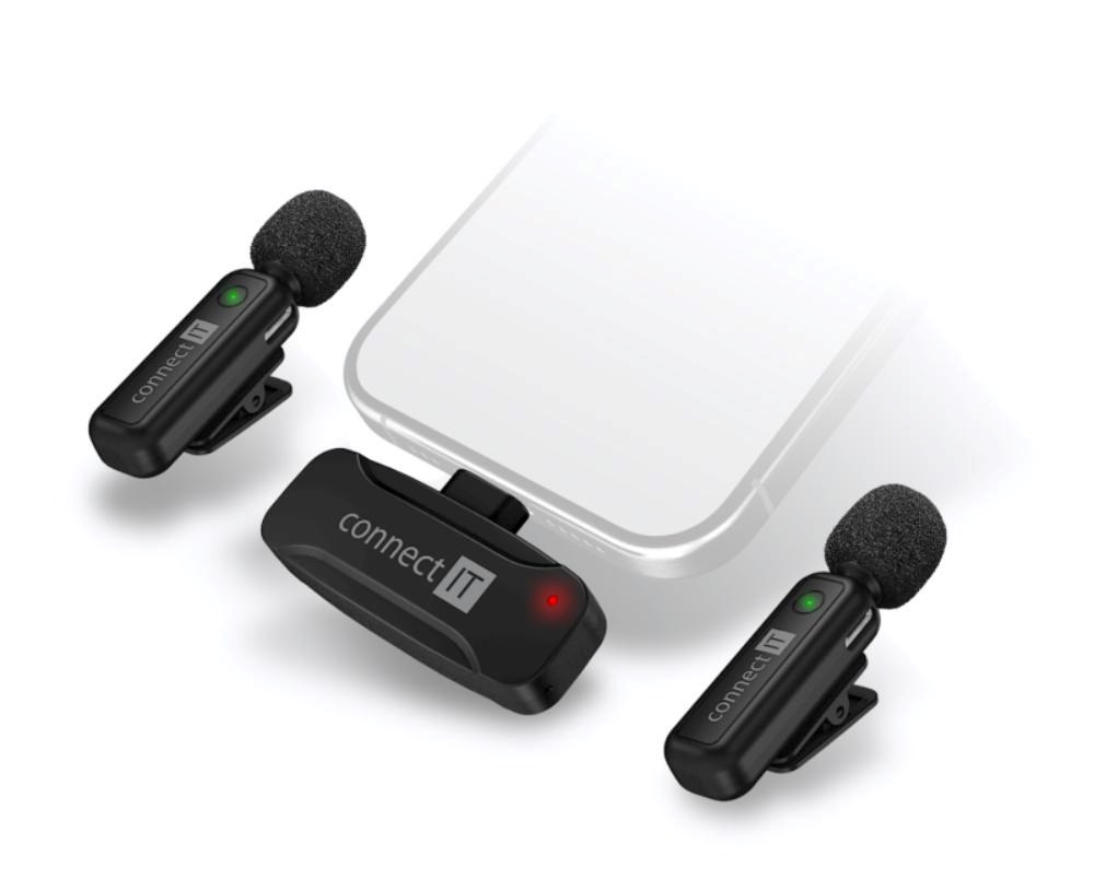 CONNECT IT Mikrofon ClipMic, 2x Bezdrátový Lavalier mikrofón s přijímačem, USB-C konektor, černá1 