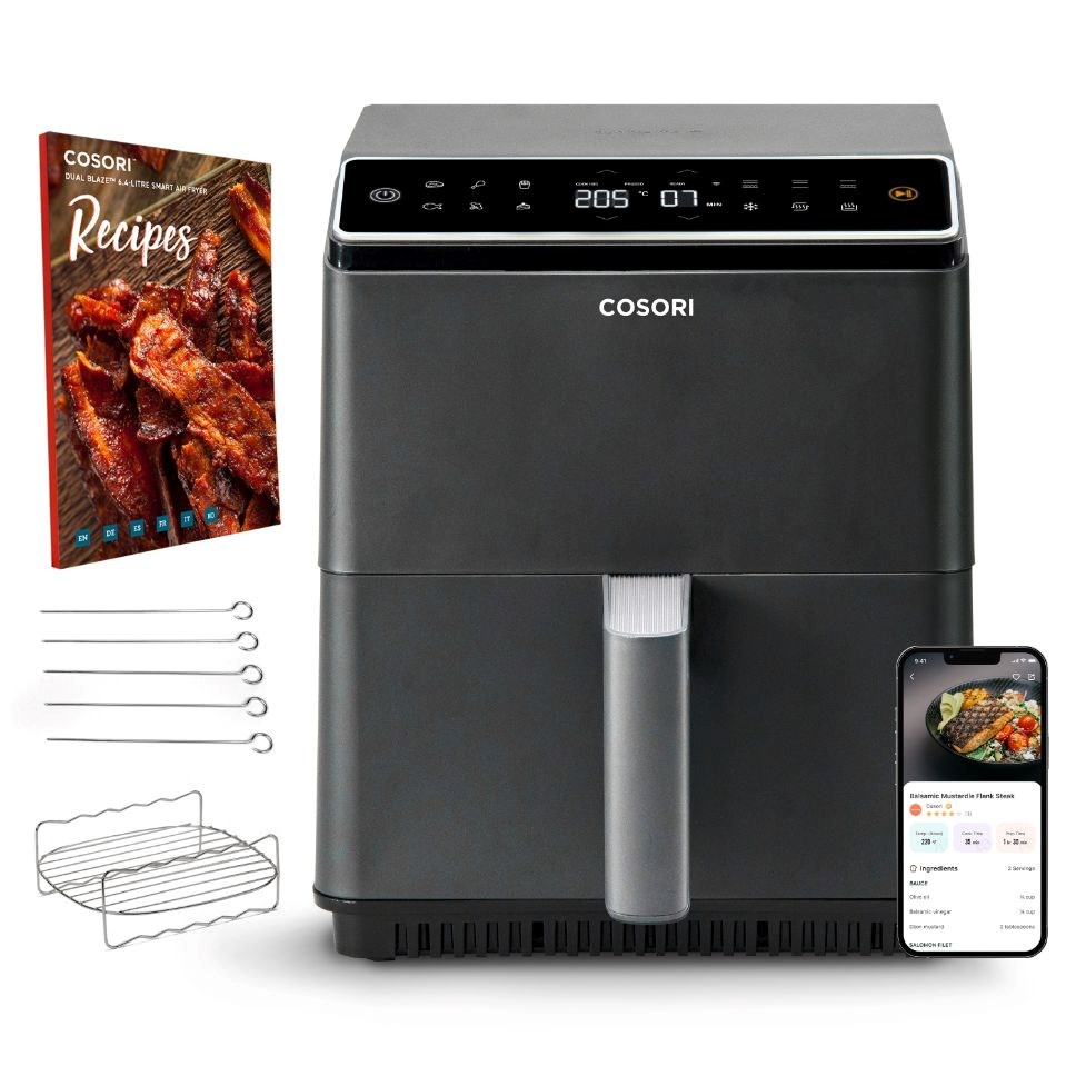 BAZAR - Cosori Dual Blaze 6.4L SMART horkovzdušná  fritéza + 5x špíz a gril. rošt,  black - Rozbaleno (Komplet)4 