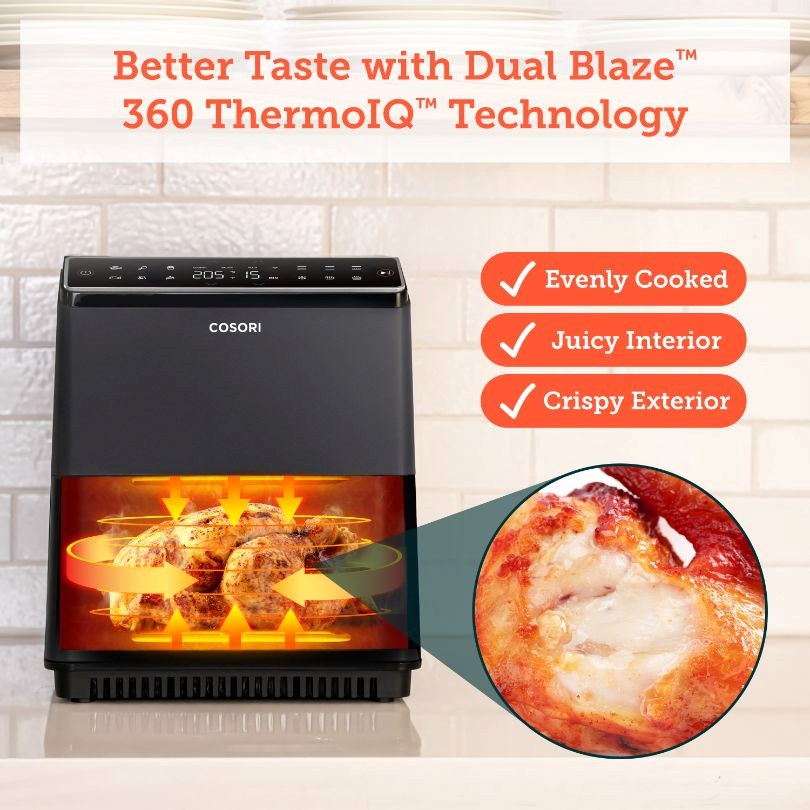 BAZAR - Cosori Dual Blaze 6.4L SMART horkovzdušná  fritéza + 5x špíz a gril. rošt,  black - Rozbaleno (Komplet)3 