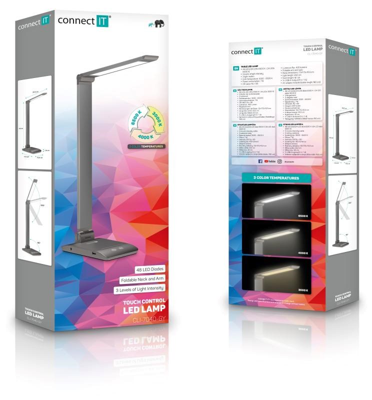 CONNECT IT Stolní LED lampa Bright, USB-A, šedá3 