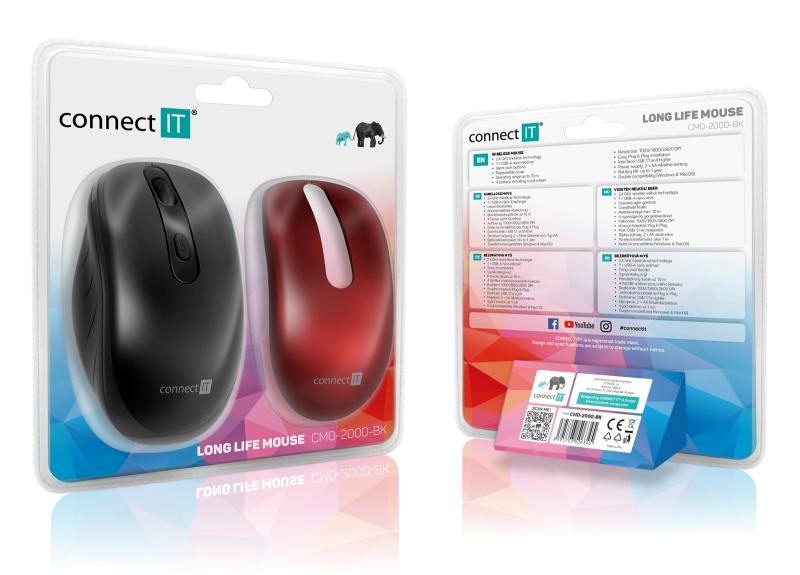 CONNECT IT LONG LIFE bezdrátová tichá myš, USB, (+ 2x AA baterie zdarma), černá6 