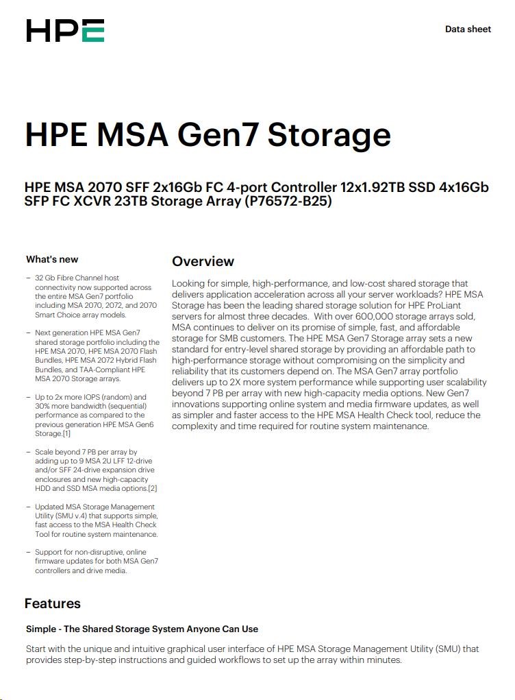 HPE MSA 2070 SFF 23TB (12x1.92TB R0Q47A,  2x16G FC4pController,  4x16Gb SFP-SFP-FCXCVR C8R24B) Smart Choice3 