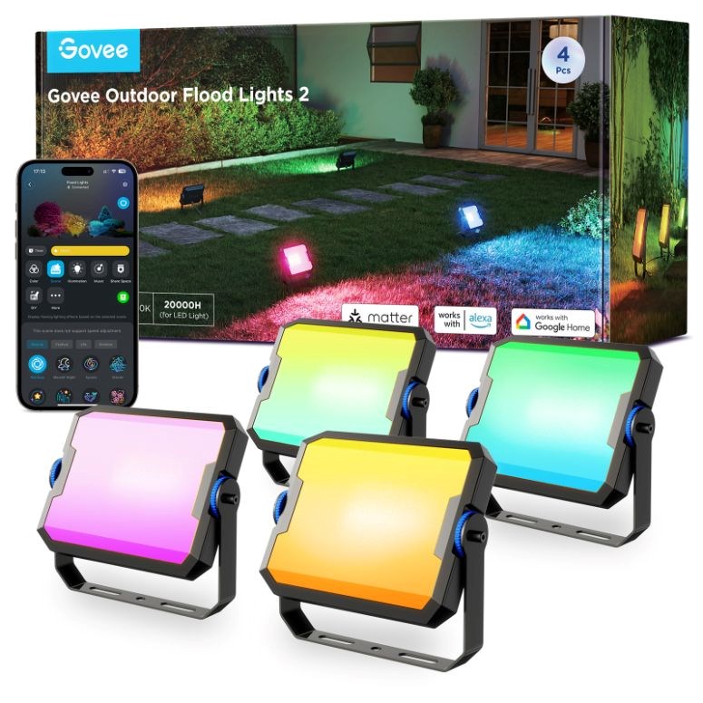 BAZAR - Govee Flood Lights 2 venkovní SMART LED světla 4ks - Poškozený obal (Komplet)0 