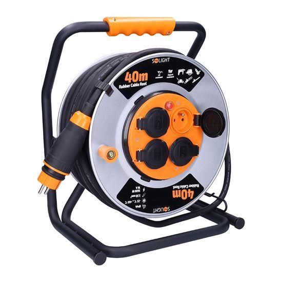 Solight 4z prodlužovací přívod - na bubnu, 40m guma H07RN-F, 3x 2, 5mm2, IP440 