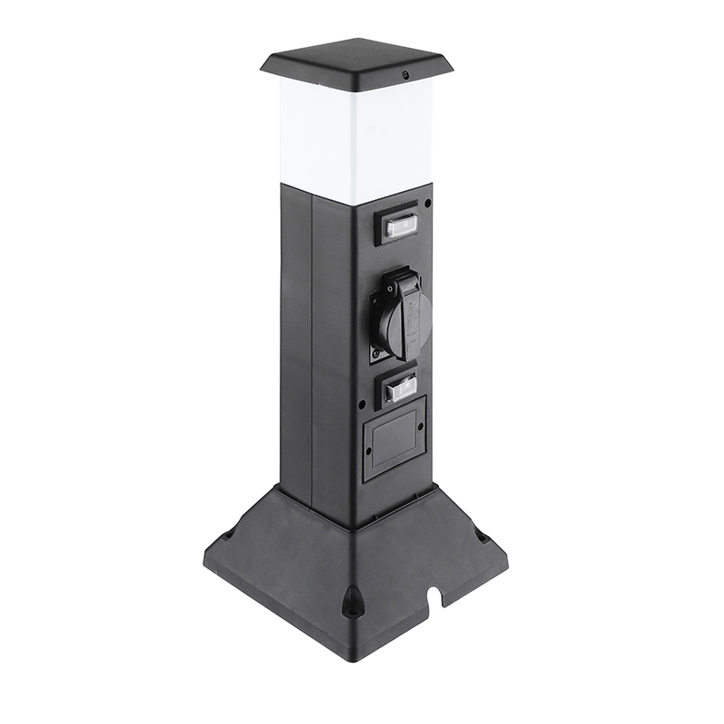 Solight zahradní sloupek IP44 s LED osvětlením,  plast,  2 zásuvky,  hranol,  černý1 