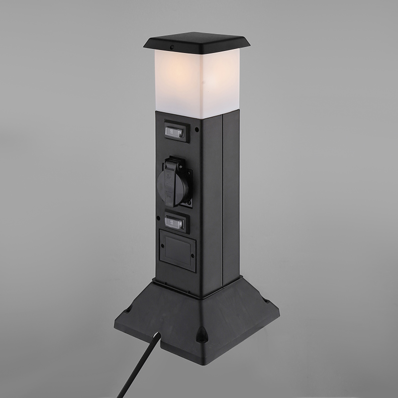 Solight zahradní sloupek IP44 s LED osvětlením,  plast,  2 zásuvky,  hranol,  černý4 